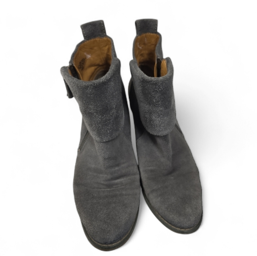 Nine West Vintage America Dark Gray Suede Ankle Boots Size 8.5 M‎ Fold Over Cuff